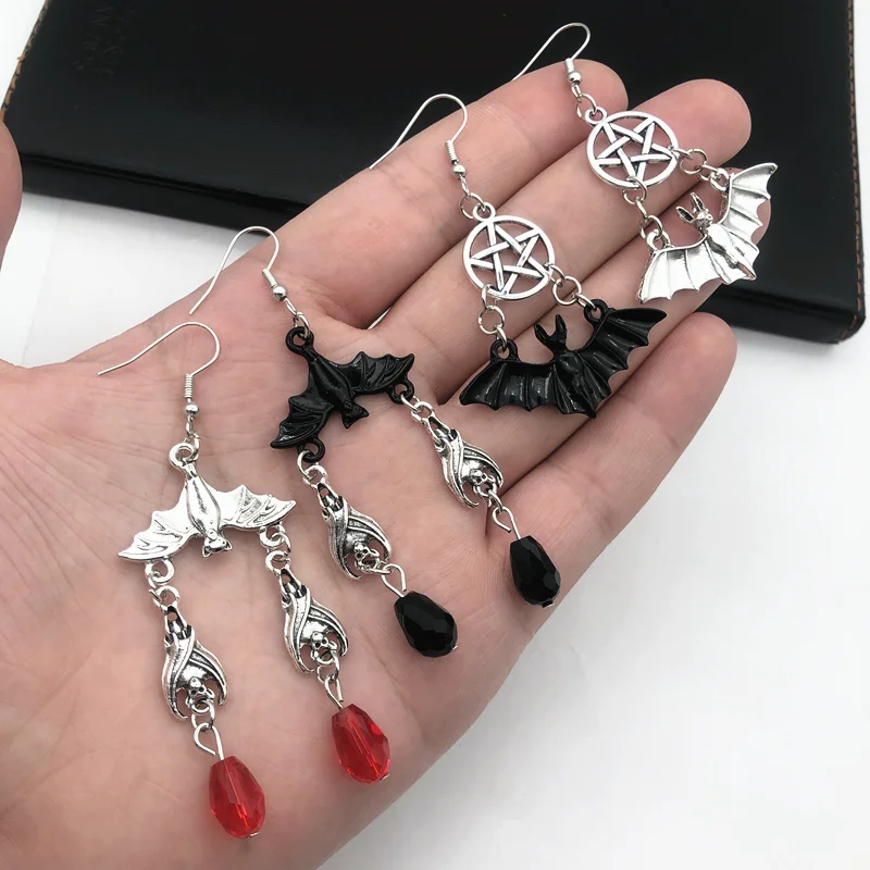 Bat Red Crystal Glass Blood Drop Pendant Earrings for Women Halloween Earings Kolczyki Boucle Doreille Femme Dropshipping