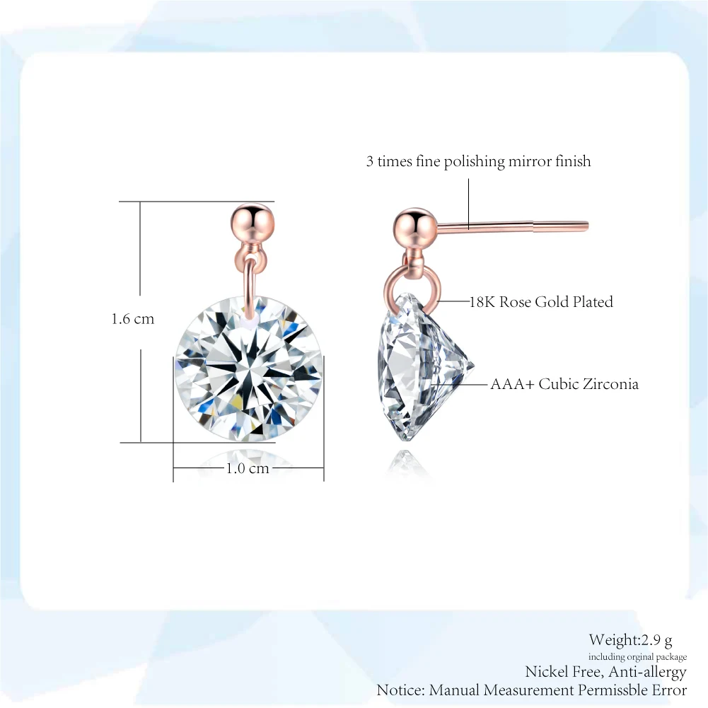 Simple OL Style Cubic Zirconia Stud Earrings For Women Rose Gold Color Round Heart Crystal Earing Fashion Wedding Jewelry DFE153