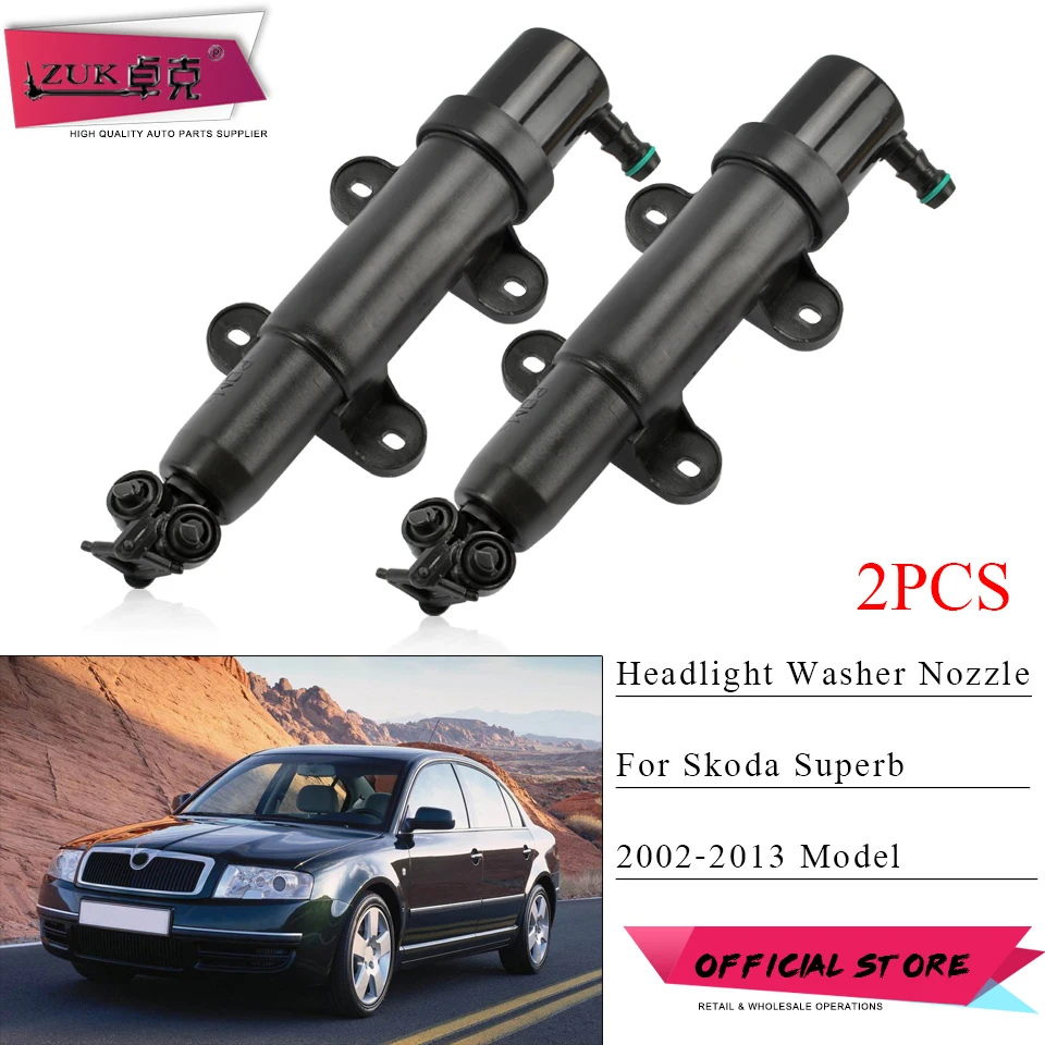ZUK 2PCS Left + Right Headlight Washer Nozzle For Skoda Superb 2001-2013 Front Headlamp Cleaning Water Spray Jet 3U0955979