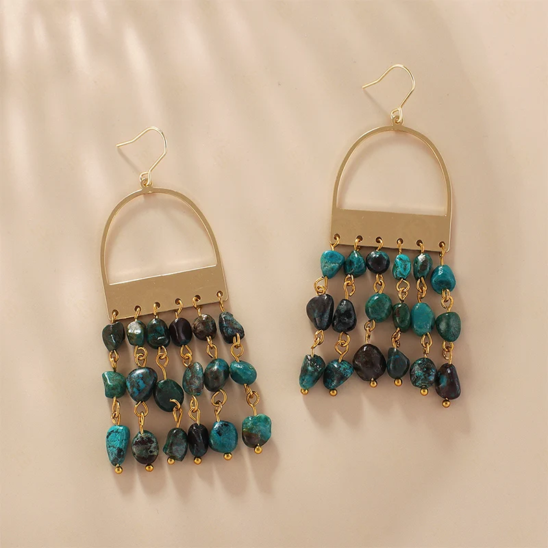 One Pair Plated Brass and Semi-Precious Synthetic Stone Earring (BE1109)