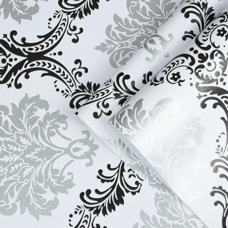 HaoHome White Black Peel and Stick Wallpaper Removable Contact Paper Self Adhesive Vinyl Damask Wall Coverings