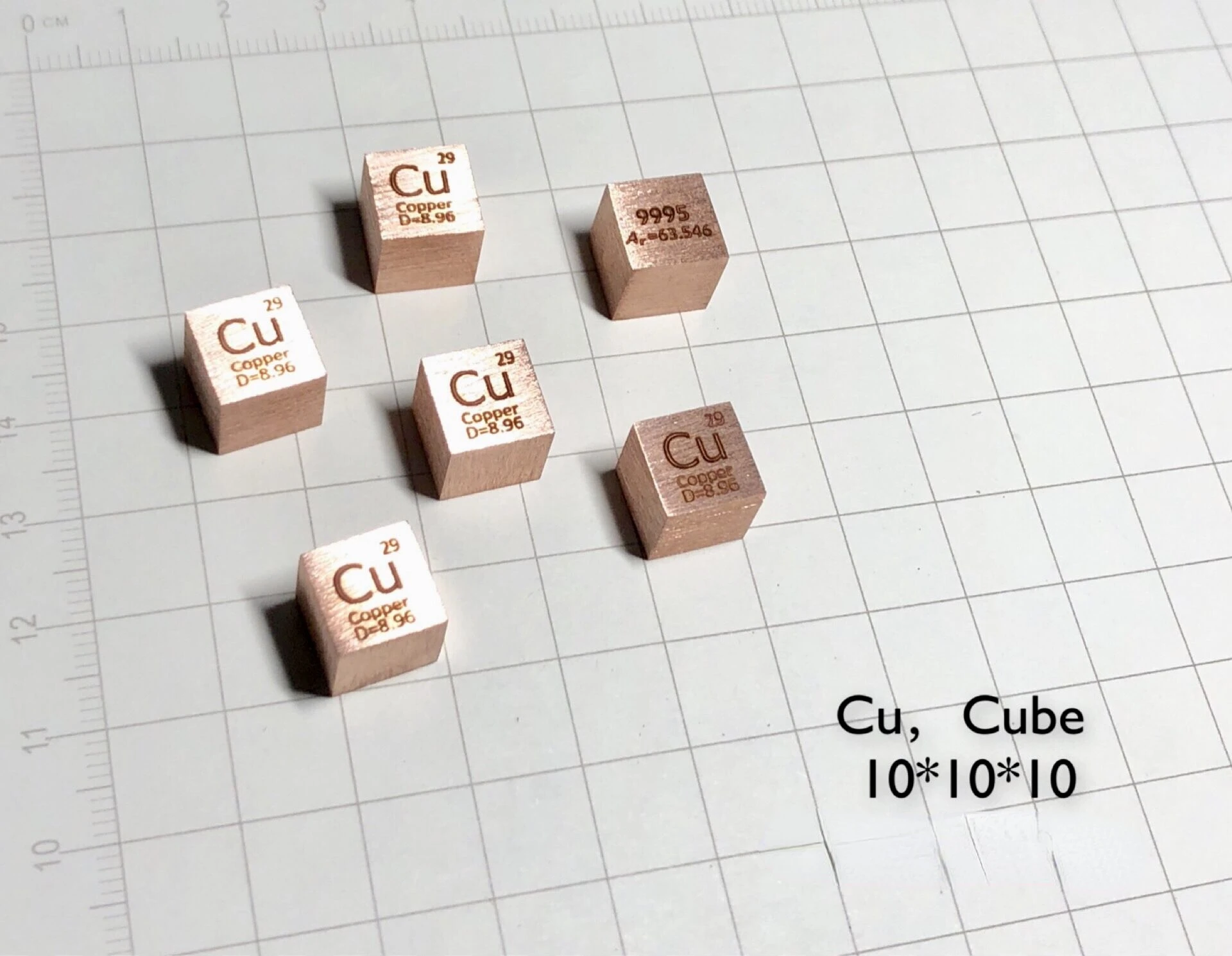 Copper Cube with Light Metal Copper Periodic Phenotypic Cube 10mm 8.9g Cu 99.95 Copper Cube