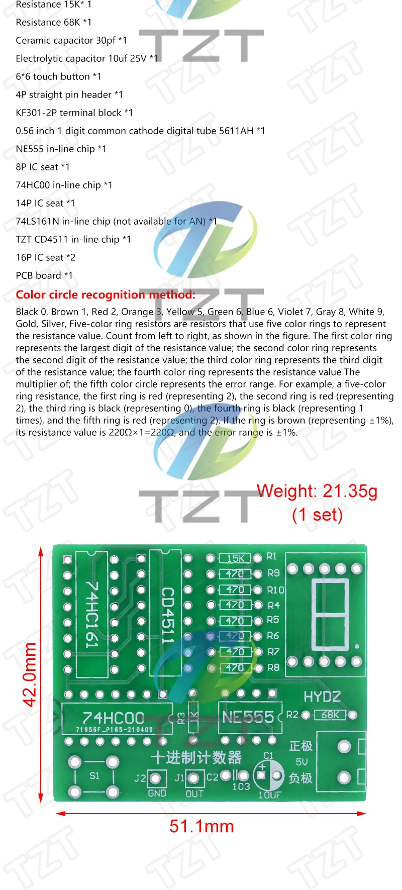 TZT DIY-Kit Zweistelliger Dezimalzähler CD4518 Kit Zwei 2-Bit Bigit Trainingszähler Teile 5V Elektronisches Projekt Lehrset – Detail 2
