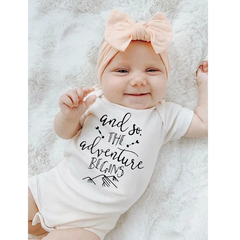 

And So The Adventure Begins Summer Baby Bodysuits Boys Girls Unisex Jumpsuit Newborn Baby Fashion Clothes Toddler Baby