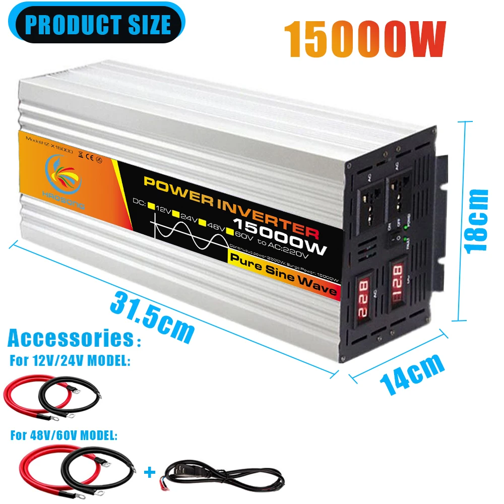 15000W Car Power Inverter DC 12V/24V/48V/60V to AC 220V Pure Sine Wave Inversor 12 V 220 V Auto Car  Convertor Invertor