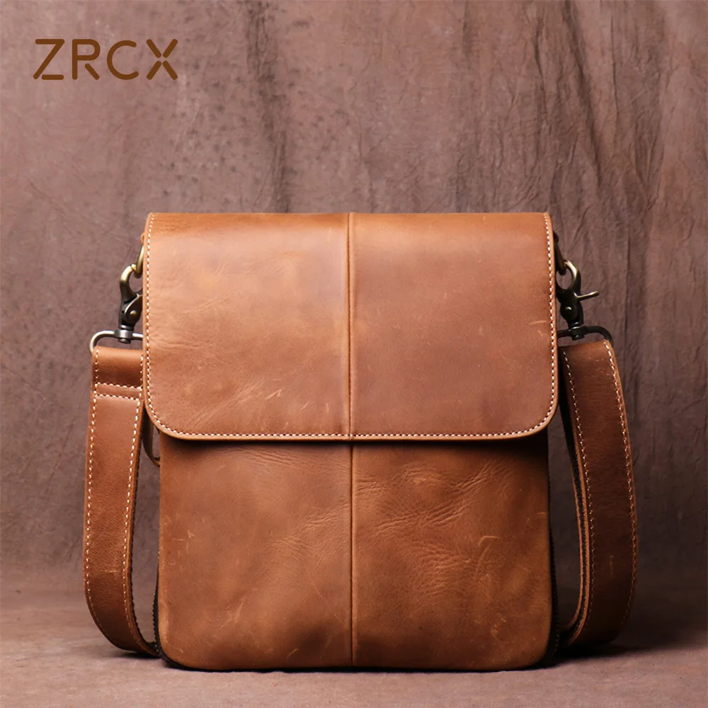 

ZRCX Men's Handmade Retro Cowhide Bag Casual Leather Shoulder Bag Vertical Simple And Versatile Messenger Bag For 8-inch IPAD