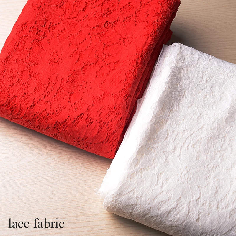 Red High quality three-dimensional heavy weight lace fabric embroidered hollow eyelash edge lace fabric