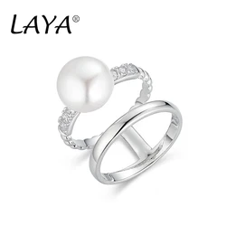Laya Natural Freshwater Pearl Ring For Women Pure 925 Sterling Silver Double Line Zircon Original Modern Luxury Jewelry