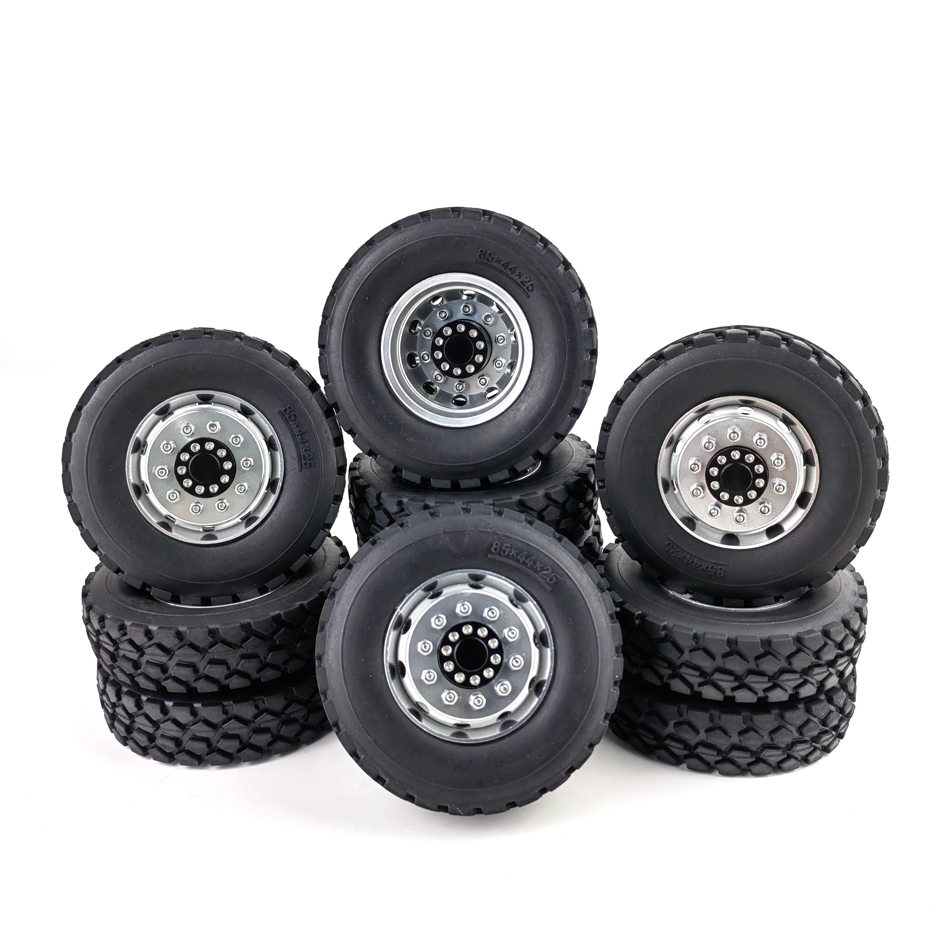 Trinood Voor-En Achterwielbanden Compleet Set Metalen Naaf Rubberen Band 22-25Mm Voor 1/14 Tamiya Rc Tractor Truck Auto-Onderdelen