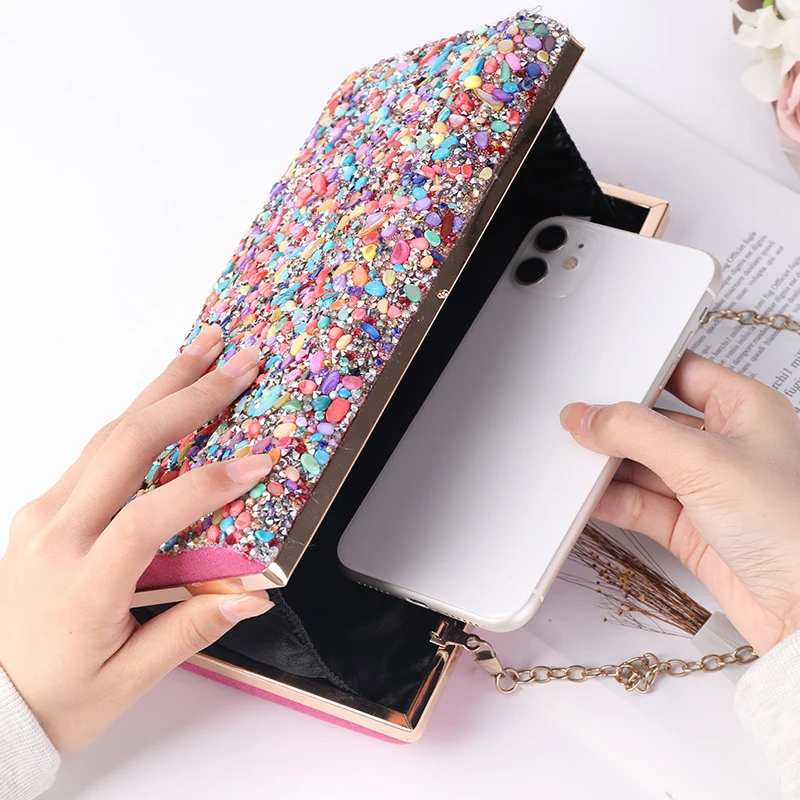 Multicolor stones Clutch Bags Women Chain Party Purse Evening Bags Clultches Formal Lady Party Dinner Rhinestone Handbag Crystal