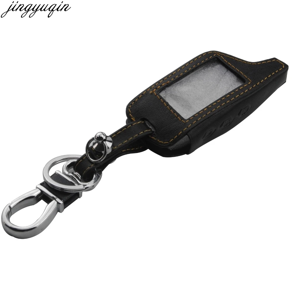 

Jingyuqin Remote 3 Buttons Leather Key Cover Case For Starline B9 B6 A91 A61 Twage Two Way Car Alarm System keychain