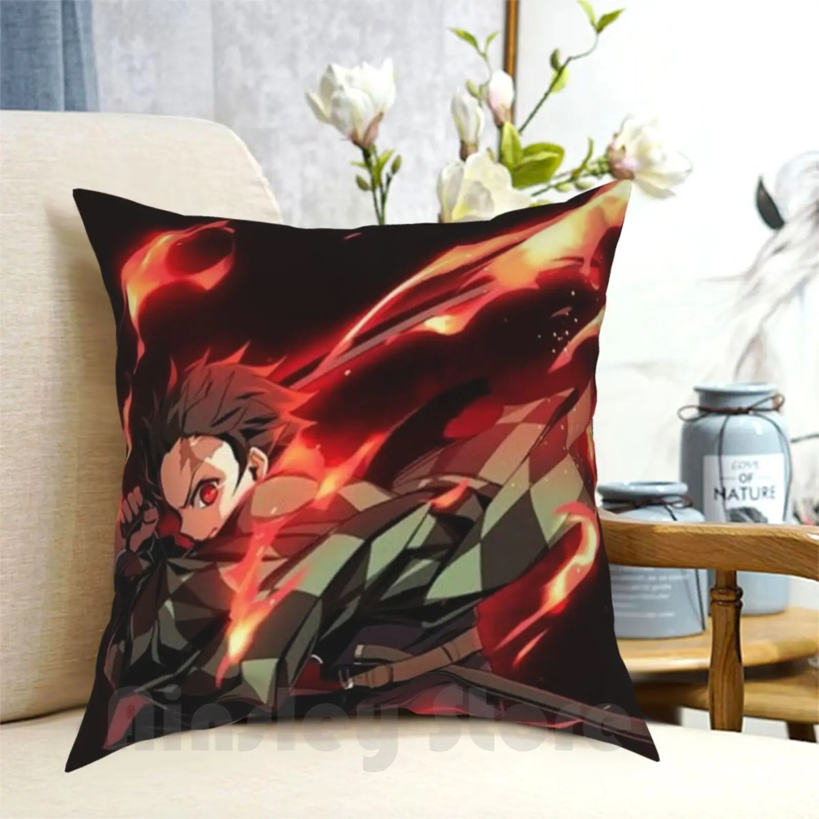 Tanjiro Pillow Case Printed Home Soft Throw Pillow Anime Demon Manga Weeb Pop Art Japan Katana Kimetsu No Yaiba Nezuko