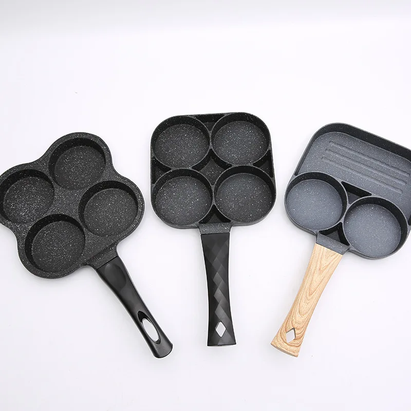 Sartén antiadherente de cuatro agujeros, sartén gruesa para tortillas, huevos, tortitas, bistec, sartenes para cocinar huevos, jamón, fabricante de desayuno, utensilios de cocina