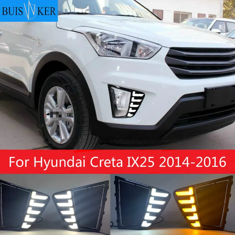 

For Hyundai Creta IX25 2014-2016 Car lights Waterproof IP67 DRL 2PCS LED Daytime Running Lights Fog Lamps yellow turn signals