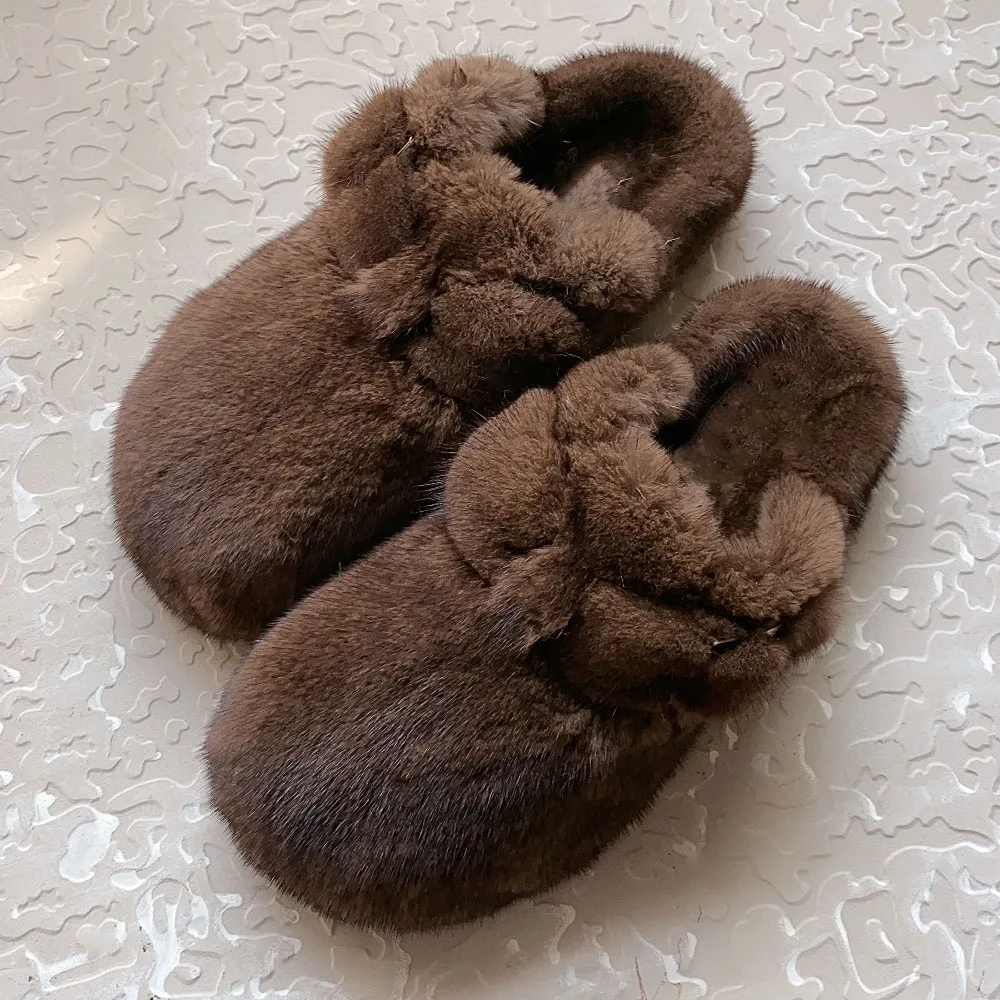 Luxuriöse, bequeme Damen-Slipper aus Naturfell, flache Schuhe, Plüsch-Mules, Sandalen, flauschige Hausschuhe aus echtem Nerzfell für Damen – Detail 5