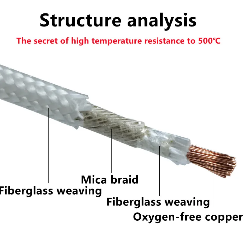 Mica Fireproof Trançado Fio à Prova de Fogo, Resistente a Alta Temperatura, 500 ℃, Cobre Puro, 20 18 17 15 13 11 9AWG, 16 25 35 50 70mm