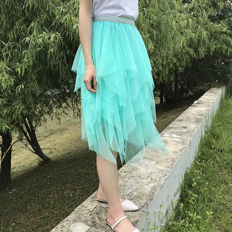 Women's skirt tulle Faldas Mujer Moda 2024 Elastic High Waist Mesh Pleated Midi Tutu sexy short skirts for women fashion Orange