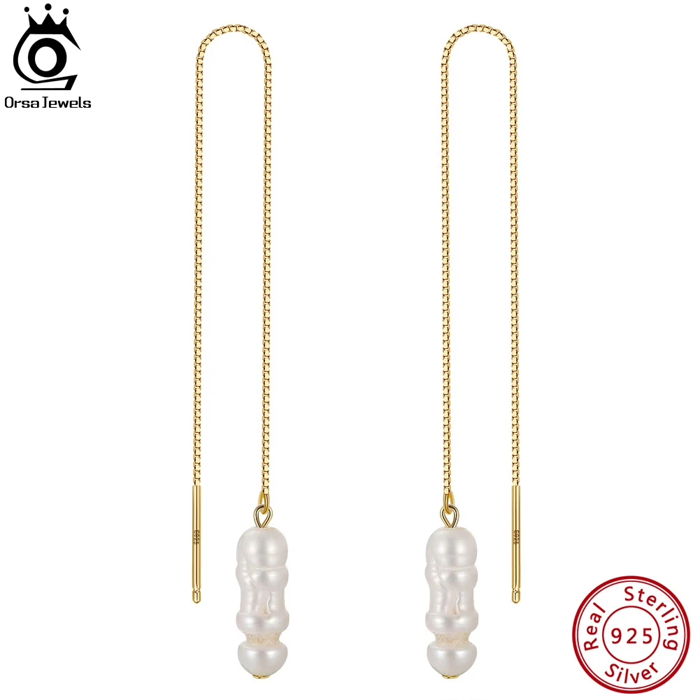 ORSA JEWELS 925 Silver Freshwater Pearl Long Tassel Earring Fashion Pearl Drop Earring for Women Girl Accessories Gift GPE07