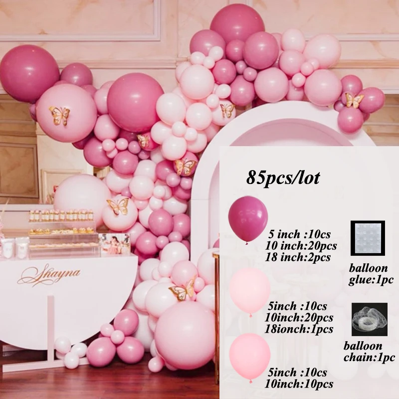 New Pink Latex Balloons Garland Arch Kit  Chrome Rose Gold Globos Background Wedding Birthday Party Decorations Kids Baby Shower