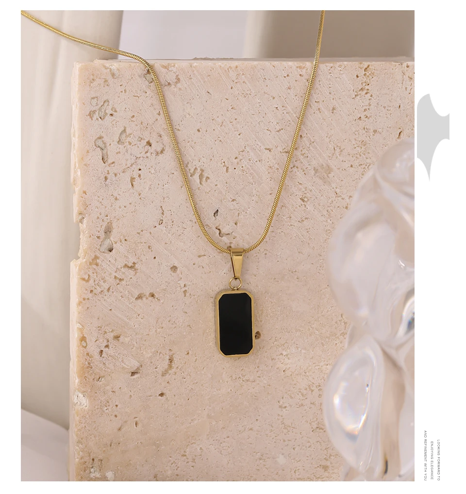 Yhpup Doppelseitige Schwarz Weiß Emaille Natürliche Shell Anhänger Halskette für Frauen Edelstahl Metall Halsband Halskette Geschenk 2021 – Detail 7