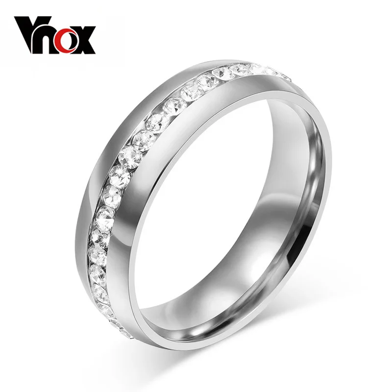 Vnox Single Row Crystal Stone Ring for Women Stainless Steel Wedding Jewelry