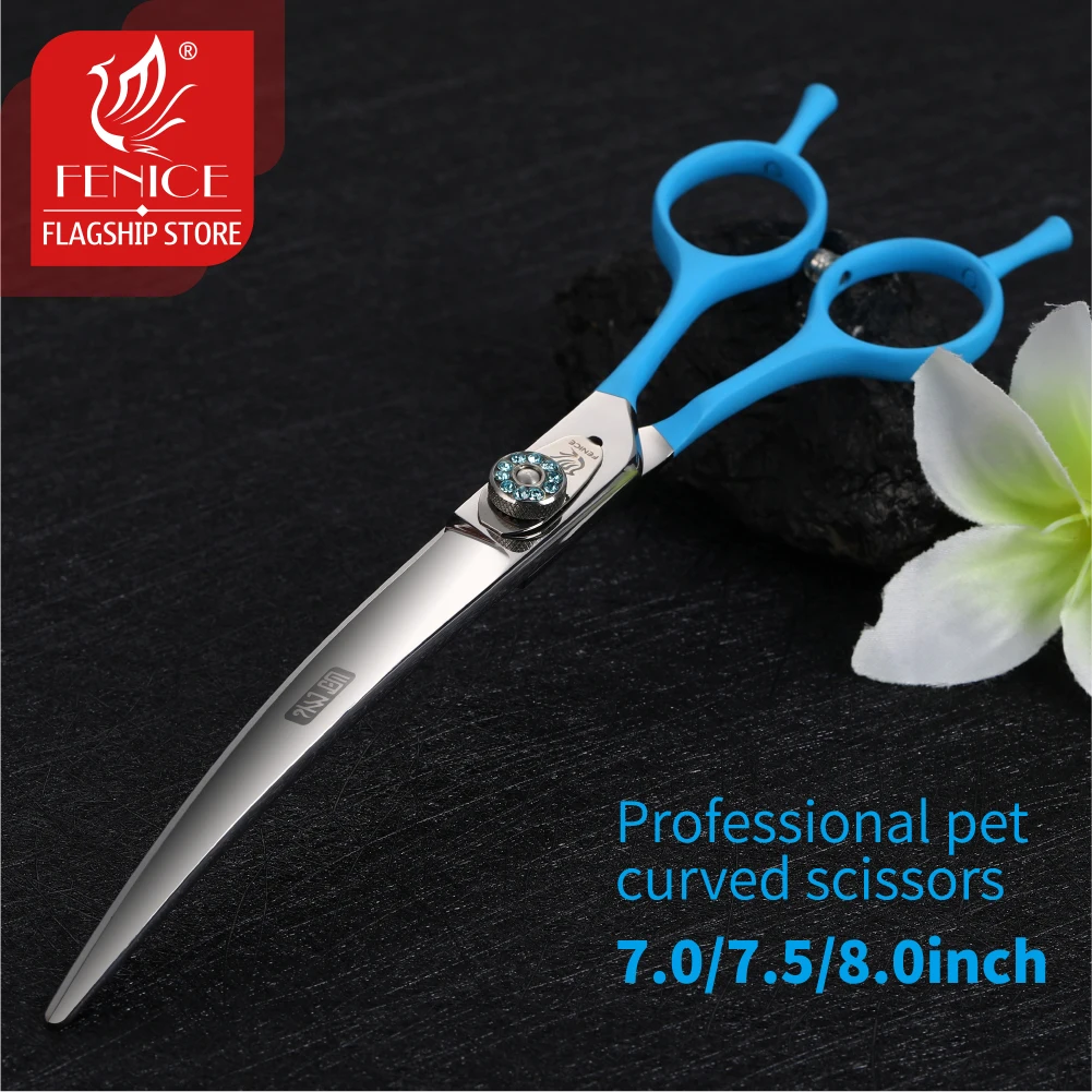 Fenice Professional Black Grooming Scissors, cisalhamento curvo para Teddy, Pomeranian Dogs, Pet Grooming Tools, JP 440C, 7.0 7.5 8.0"