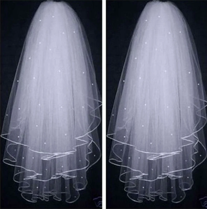 White Ivory Wedding veils Beaded Pearls Three Layer Cheap Bridal Veil Matrimonio Boda Wedding accessories 2025 mariage