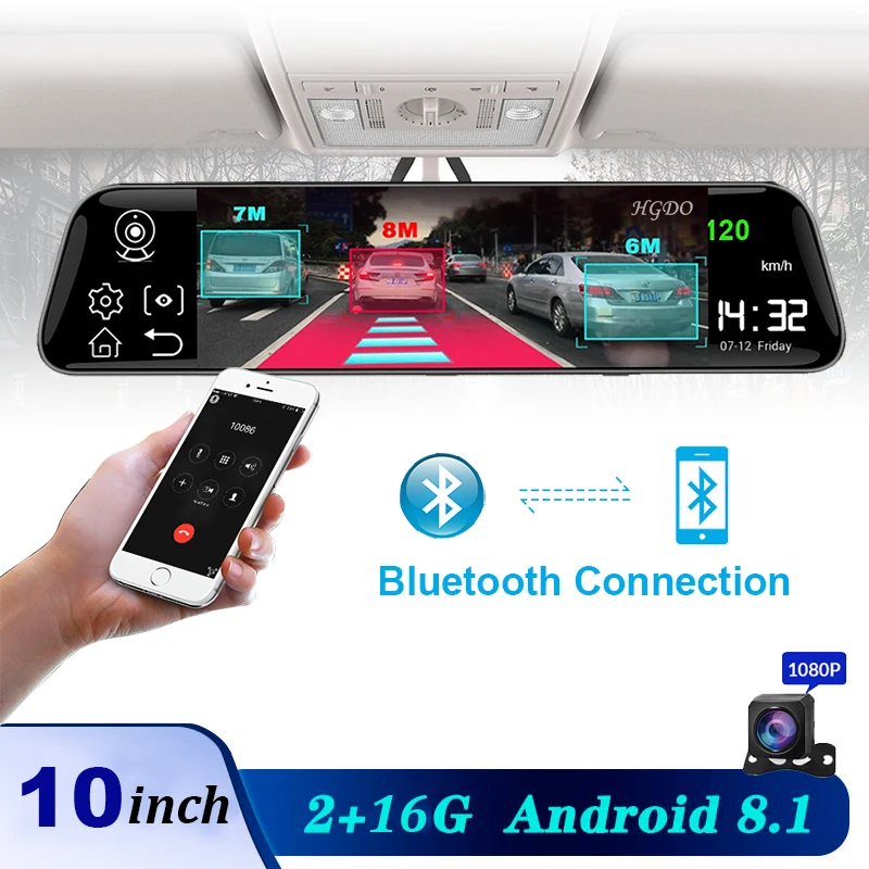 HGDO 4G 10 inch Car dvr  Dual lens rearview mirror Android 8.1 2+16G ADAS GPS Navigation Full HD Video registrar recorder Dashca