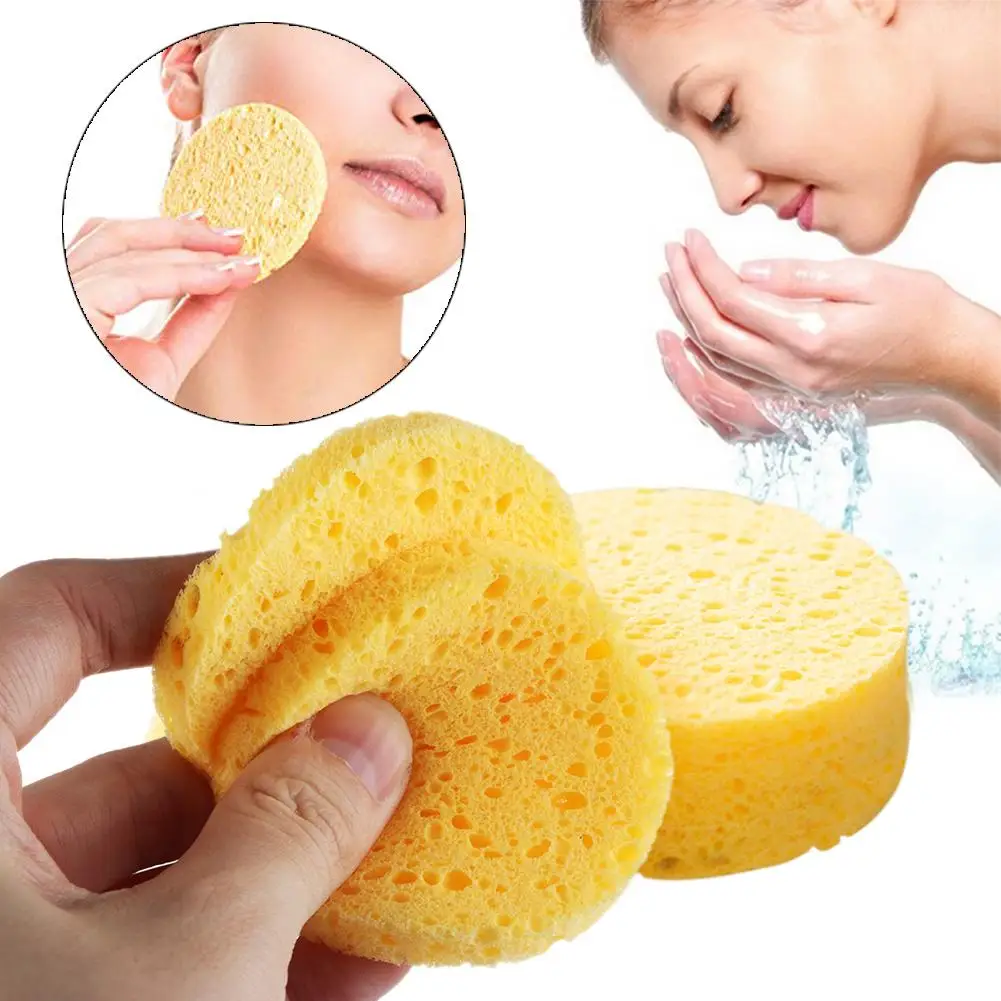 50pcs Face Round Makeup Remover Tools Natural Wood Pulp Sponge Cellulose Compress Cosmetic Puff Facial Washing Sponge