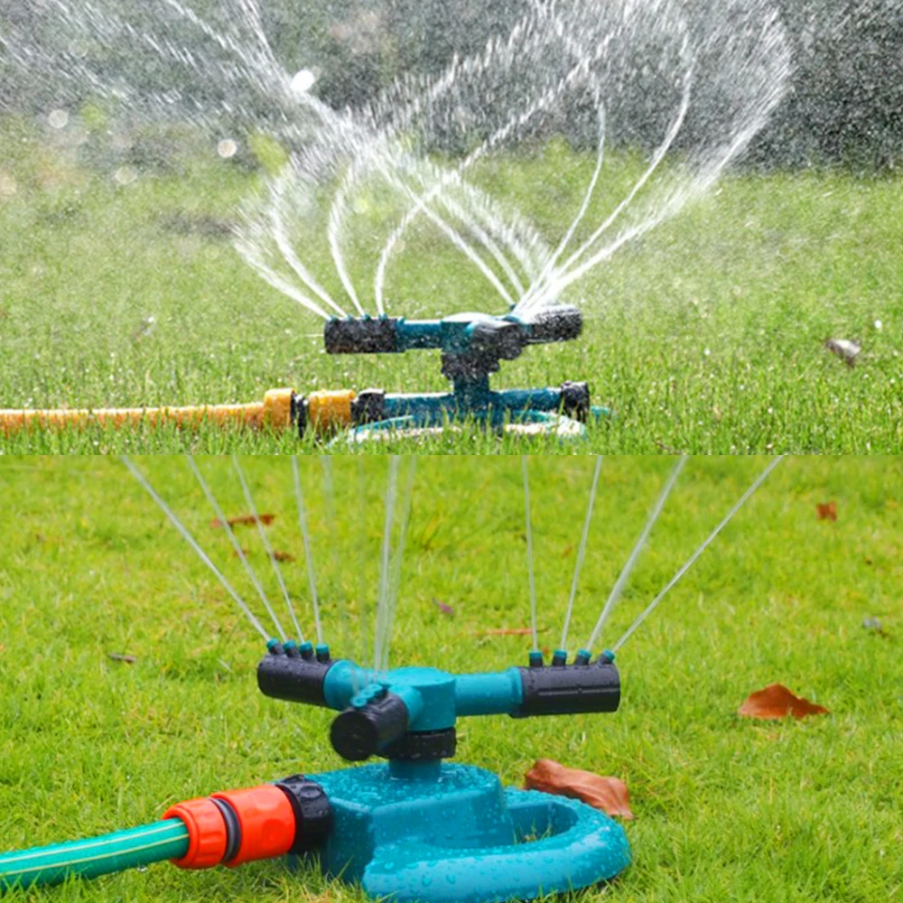 

360 Degree Automatic Grass Lawn Watering Three-Arm Sprinkler with 4 Nozzles Garden Irrigation System