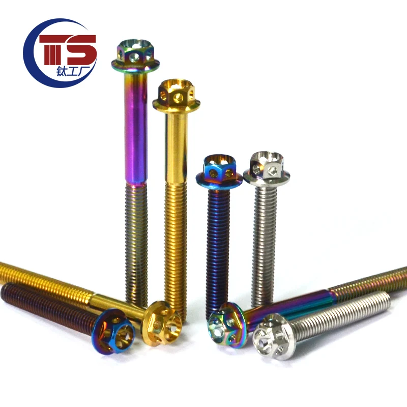 TS Titanium alloy flange screw inner and outer hexagon M6X25/40/60/65/70mm  burnt blue motorcycle repair screw  (one lot=10pcs)