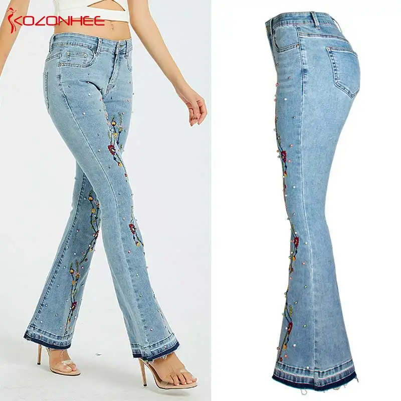 Embroidery Embroidered Flares Jeans Women Elasticity Bell-Bottoms Stretching Women Jeans For Girls Large Size #96