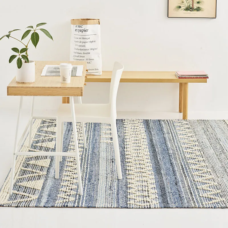 Denim Hand Woven Carpet Living Room Morocco Bedroom Wool Area Rug Bedside Coffee Table Mat Home Decor Rugs Carpet