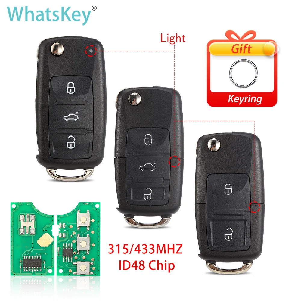 WhatsKey 2 pulsante per Volkswagen Car Remote Key 434MHz ID48 Chip per VW Golf 4 5 Jetta Beetle Bora Passat B5 Polo 1J0959753AG