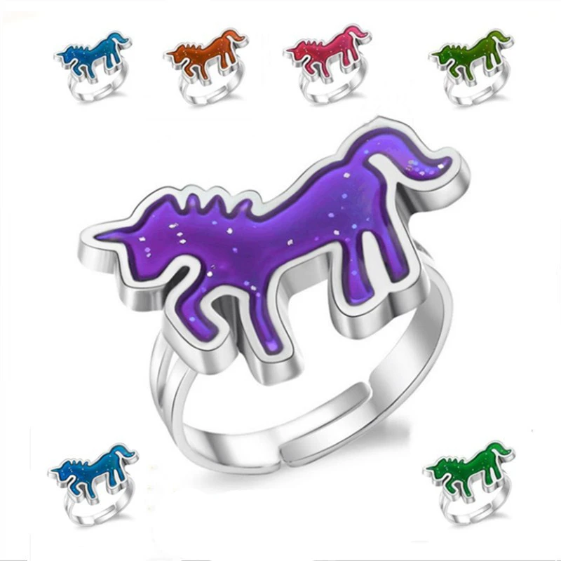 1pc Unicorn Mood Ring Color Change Mood Ring Adjustable Emotion Feeling Changeable Temperature Ring Jewelry Wholesale