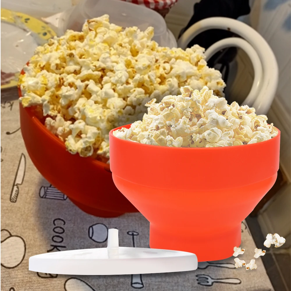 DIY Microwave Popcorn Bowl Bucket High Quality Kitchen Easy Tools Silicone with Lid Foldable Popcorn Maker Chips Fruit Dish