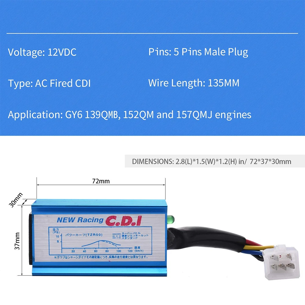 Racing AC 5/6 Pin CDI Ignition Box Fits ATV Quad Go Kart Pit Dirt Bike Motorcycle 50cc 70cc 90cc 110cc 125cc 140cc 150cc 160cc