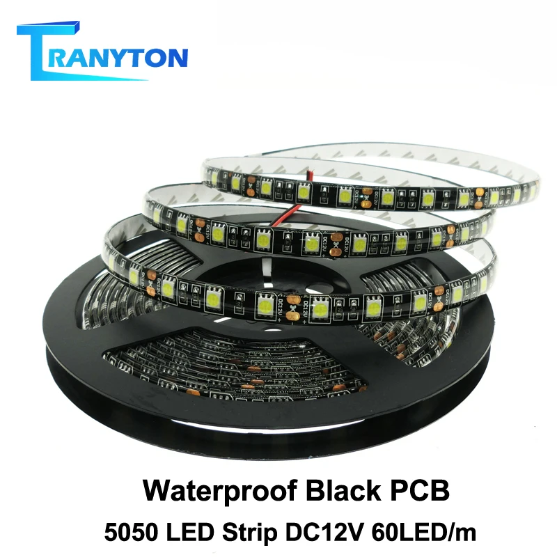 Black PCB LED Strip 5050 DC12V Waterproof Flexible Led Lights Tape 60LED/M White / Warm White / RGB LED Strip Light