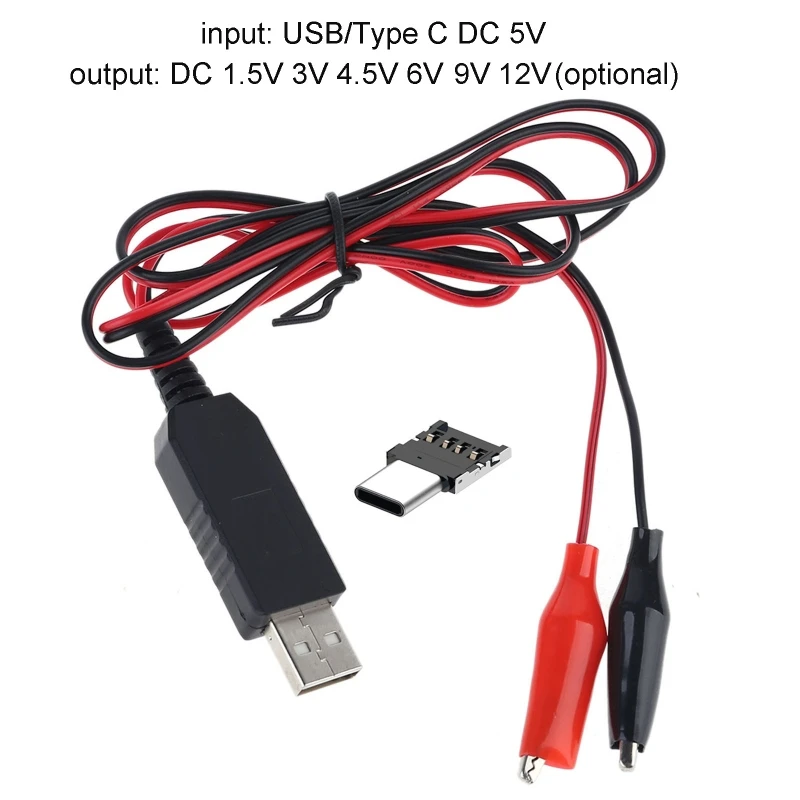 DIY Type C USB to 1.5V 3V 4.5V 6V Power Cable AA AAA C D Size Battery Eliminator E56B