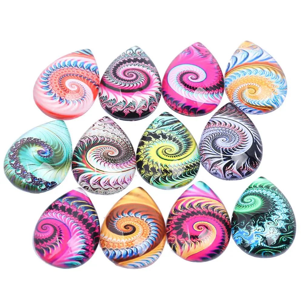 

reidgaller 20pcs mixed swirl photo teardrop glass cabochon 18x25mm diy flatback handmade jewelry findings for earrings pendants