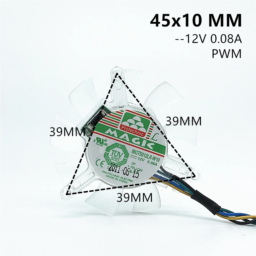 45MM Wentylator chłodzący VGA Rozstaw otworów 39mm MGT5012LR-W10 12V 0.08A Wysokiej jakości cichy wentylator karty graficznej 50mm Łopatka wentylatora 4pin PWM