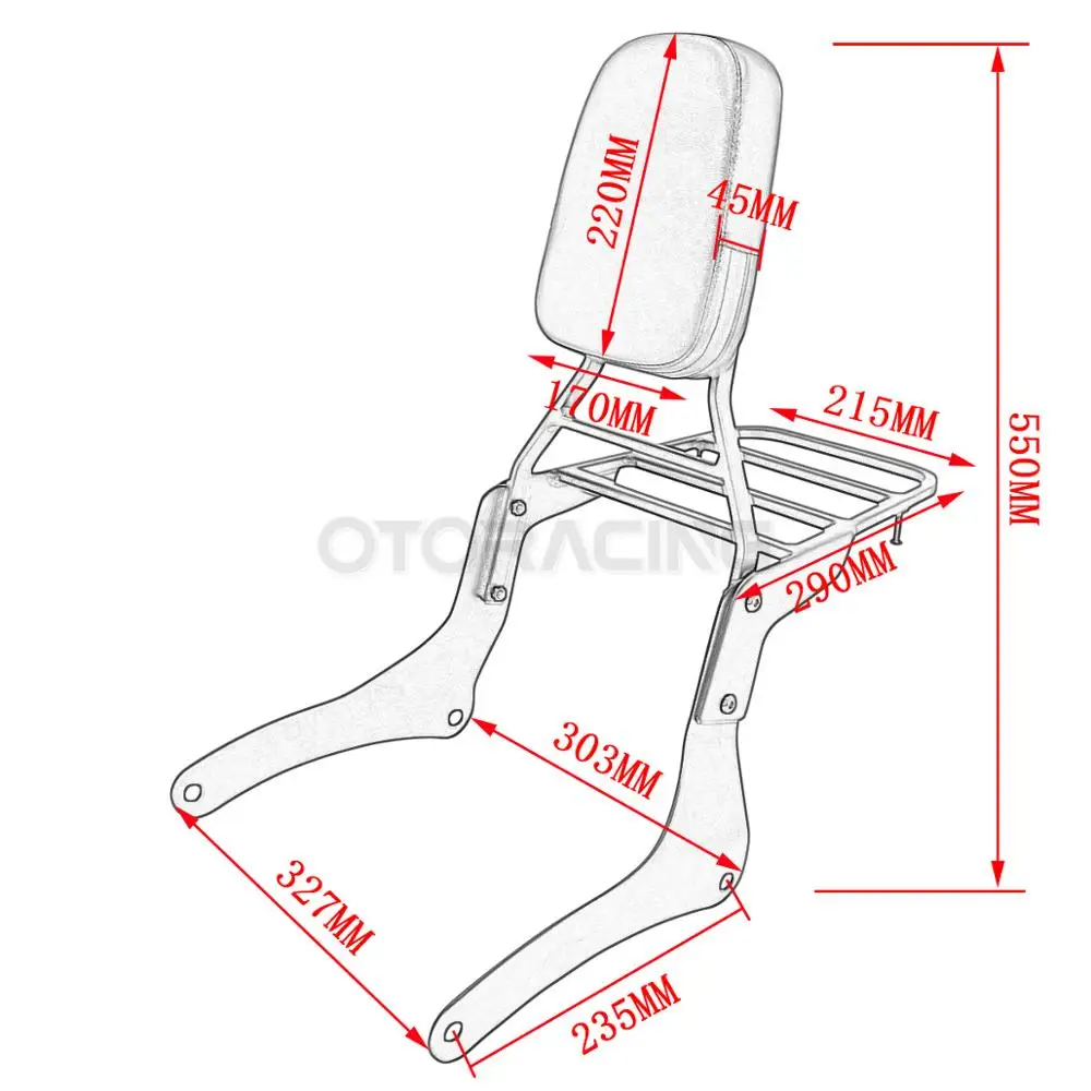 Motorcycle Backrest Sissy Bar with Luggage Rack For Kawasaki Vulcan VN 900 VN900 1996-2023