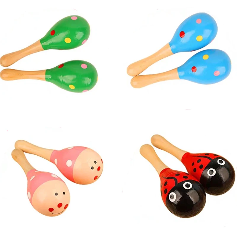Wooden Maraca Wood Rattles Baby Colorful Wooden Hand Rattles Sand Hammer Baby Shaker Percussion Musical Instrument Kid Toys