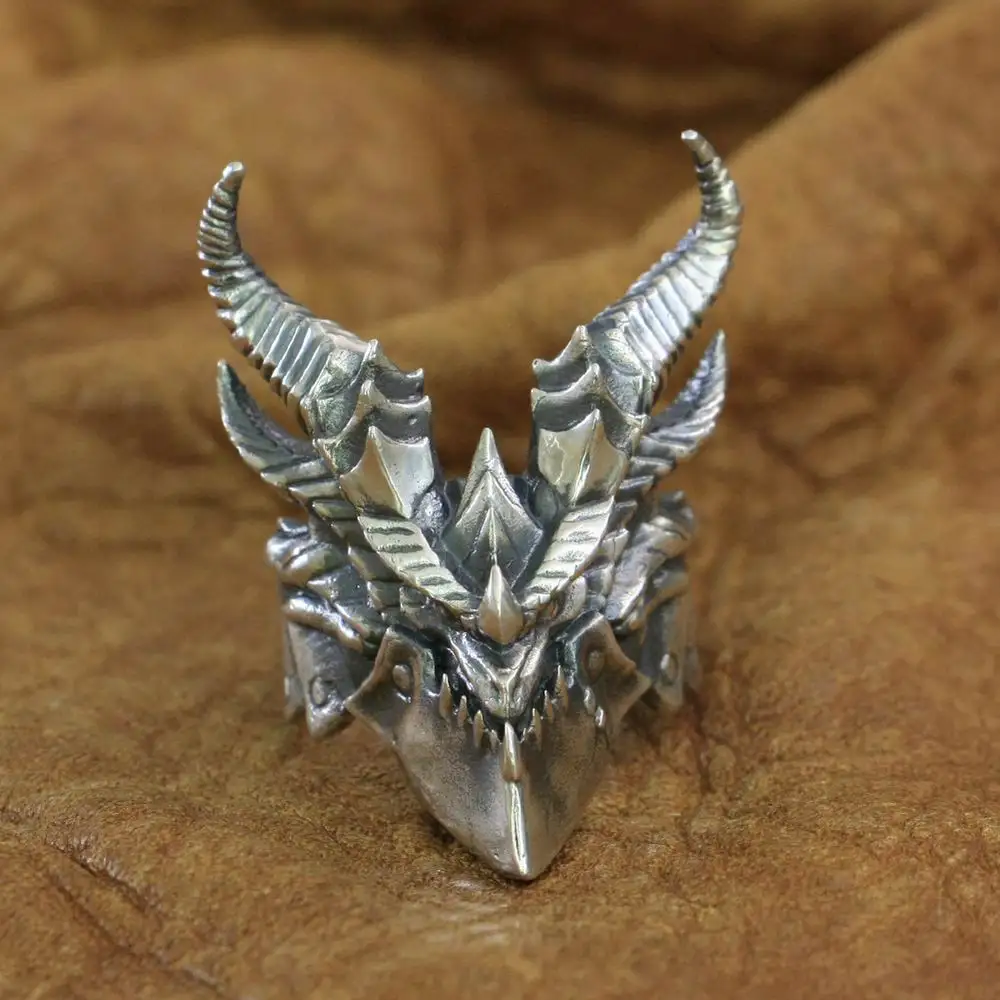 

925 Sterling Silver Huge Death Dragon Ring Mens Biker Rock Punk Ring TA274