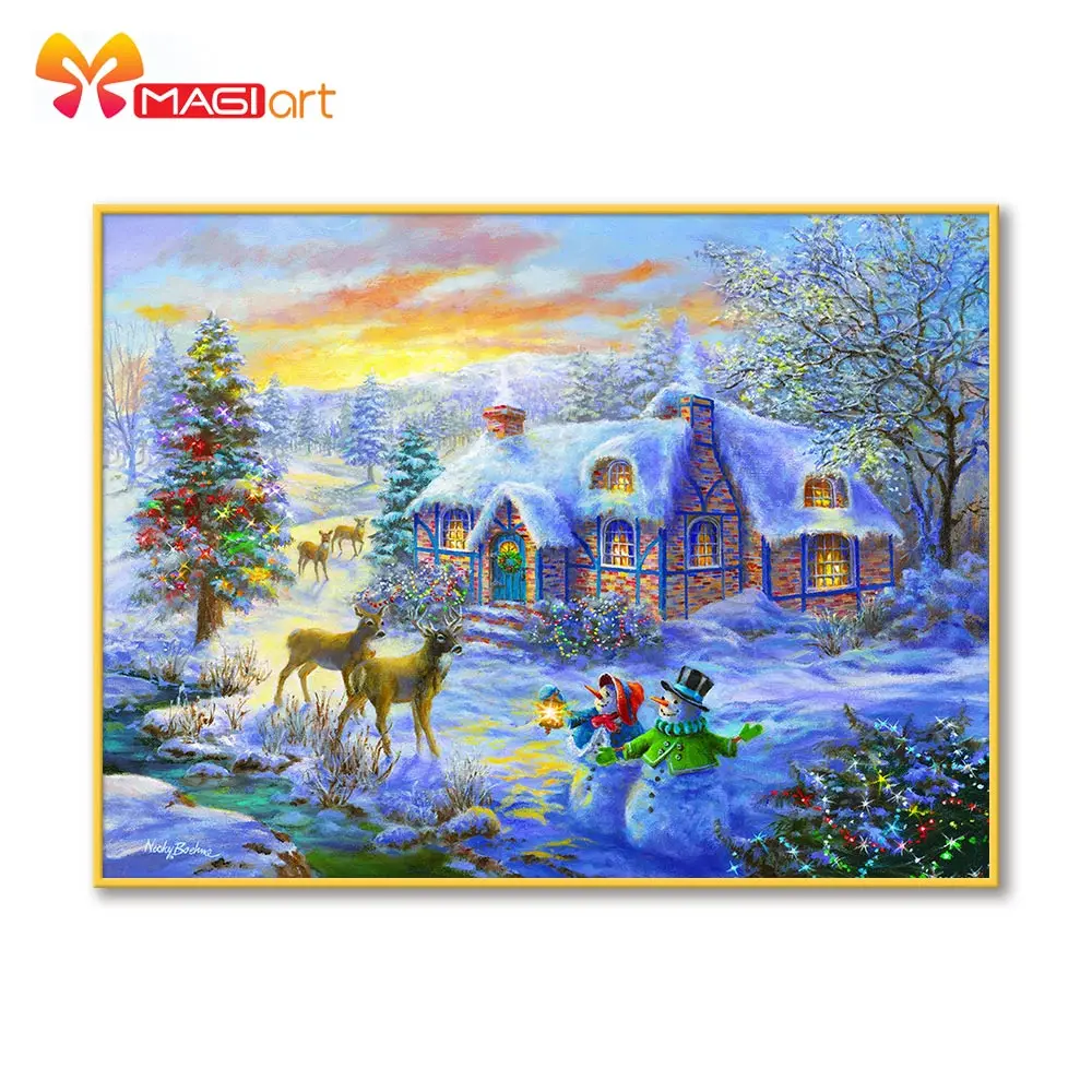 

Cross stitch kits Embroidery needlework sets 11CT water soluble canvas patterns 14CT Full Merry Christmas Town NCMC133