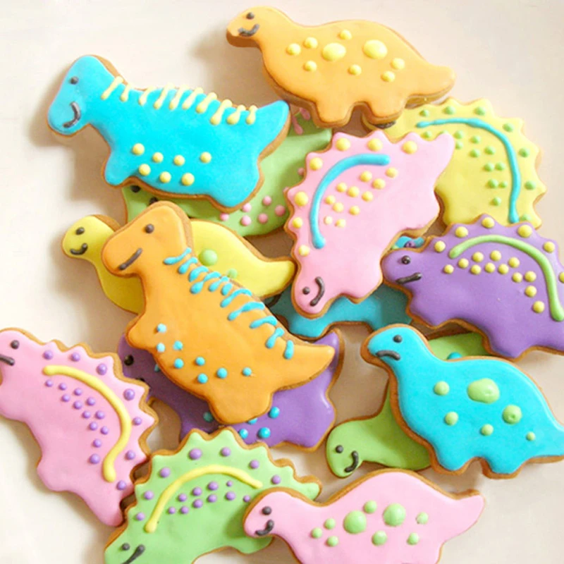 4 Teile/satz Silber Edelstahl Dinosaurier Tier Fondant Kuchen Cookie Keks Cutter Dekorieren Form Gebäck Backen Werkzeuge