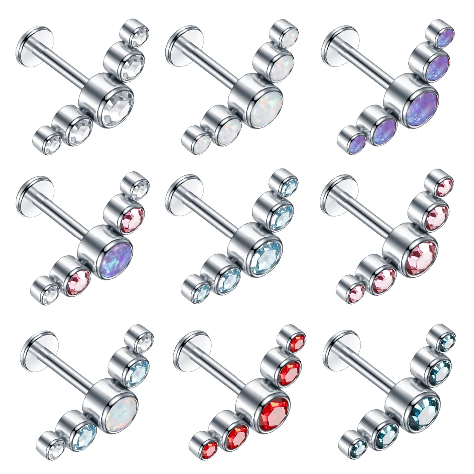 1PC Steel Opal CZ Gem Lip Labret Stud Piercings Rook Tragus Ear Cartilage Helix Conch Earring Stud Piercings Sexy Jewelry 16G