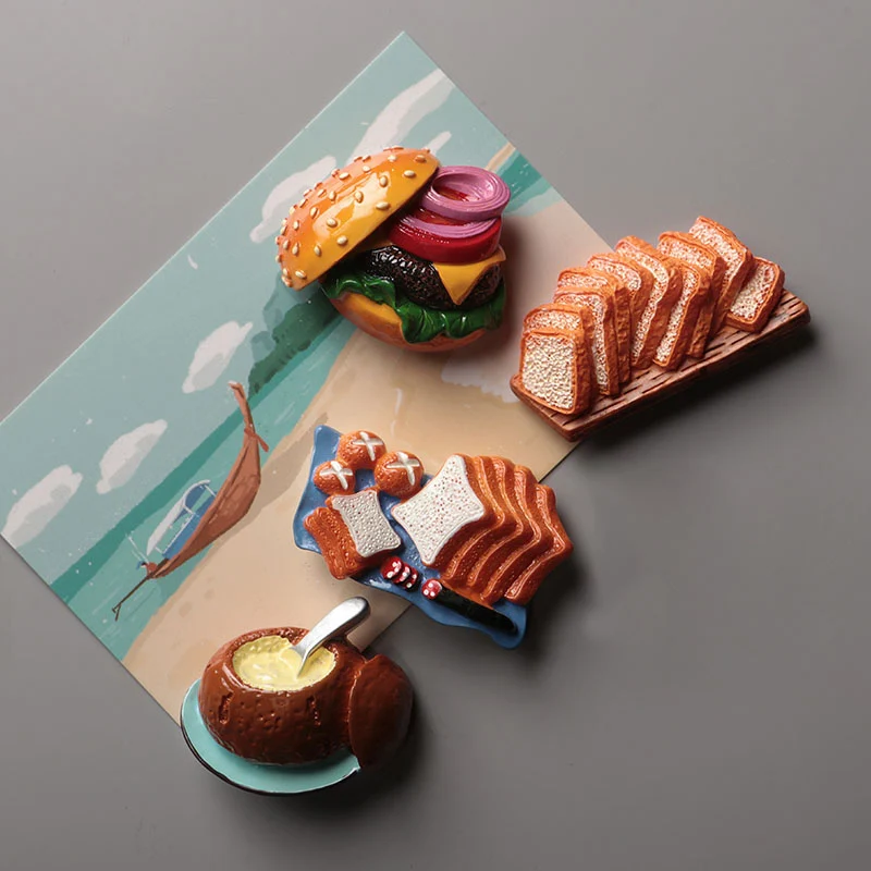 3d fridge magnet refrigerator paste food Baguette bread egg Bread basket toast hamburger refrigerator decoration collection gift