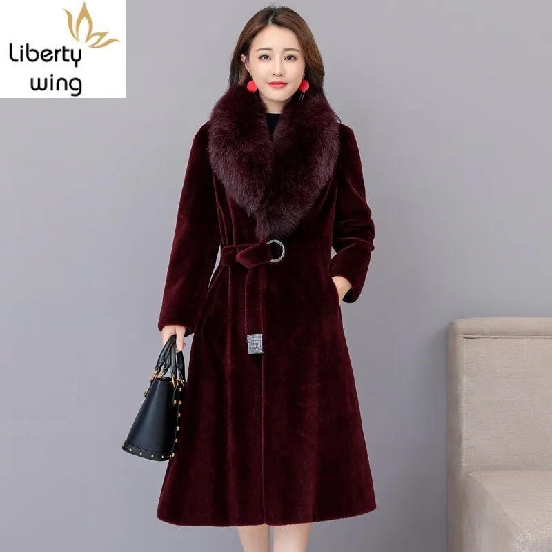 High Quality Luxury Faux Fox Fur Collar Wool Coat Jacket Female Slim Fit Women Warm Woolen Coats Autumn Winter Windbreaker