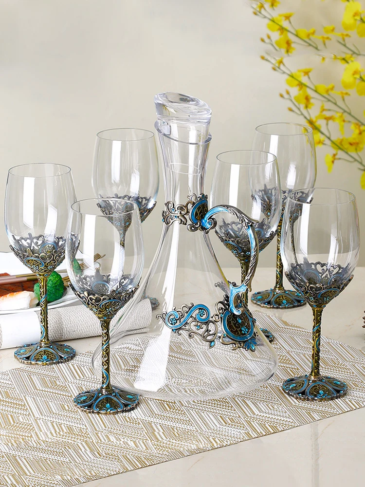 

Creative Enamel Color Crystal Red Wine Glass Decanter Set Goblet Wedding Glasses Champagne Whiskey Cup Szklanka Gift Box